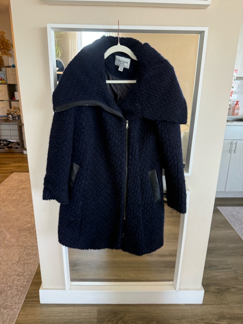 Cole Haan Navy Teddy Zip-Front Coat